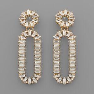 Paved Rectangle Drop Earrings